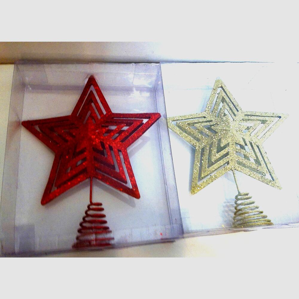 CVS Christmas Tree Topper Metal Star Gold & Red 12" Set of 2 Holiday Decor